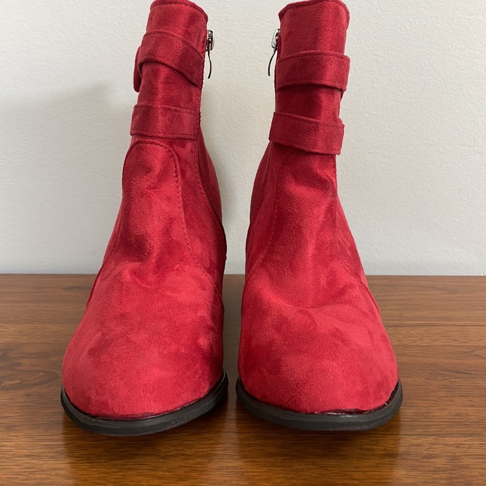 YAO FEI RED HIGH HEEL ANKLE BOOTS - Picture 2 of 16